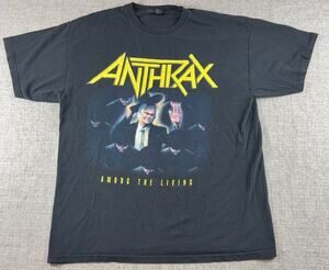 Anthrax Among The Living T Shirt M&O Gold Black Thrash Metal Band Tee XL
